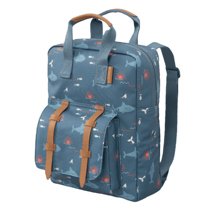 Sideview of the small shark backpack 