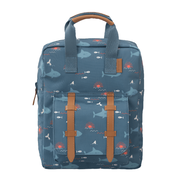 Small backpack with shark print pattern 