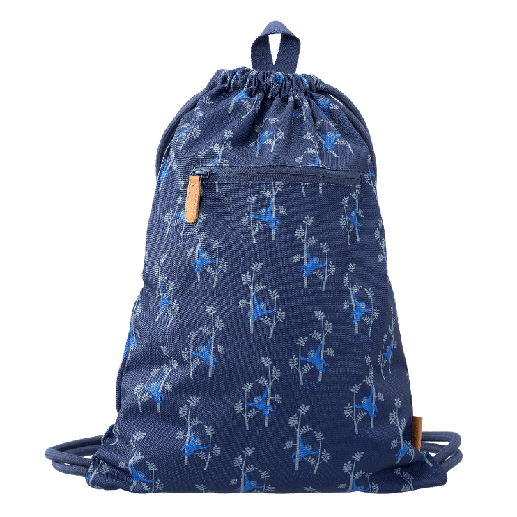 blue swim bag with monkey pattern print