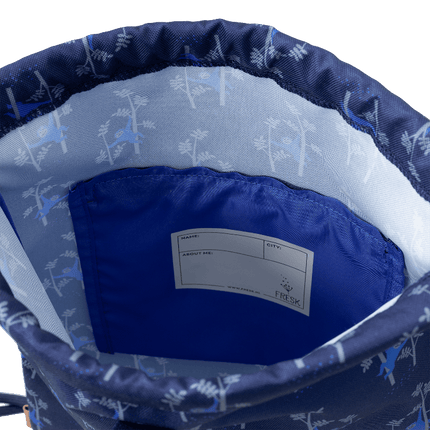 Inside of the blue swim bag with monkey print