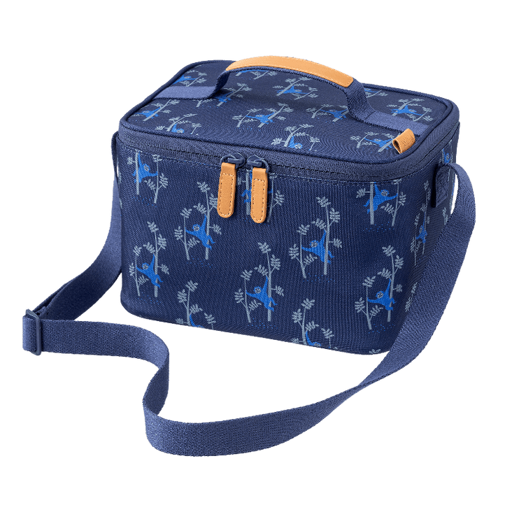 blue insulated lunch bag with monkey patter for boys