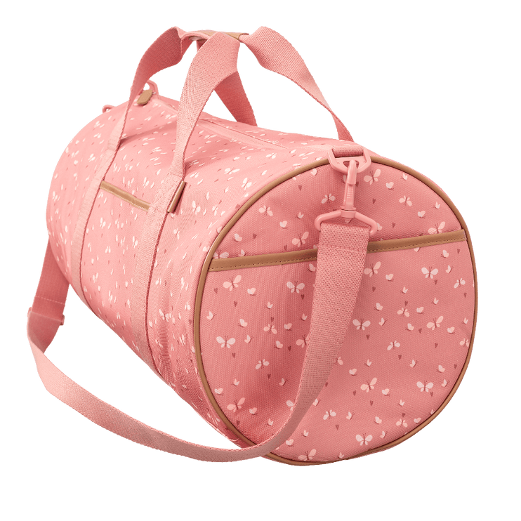 Pink duffel bag with butterfly pattern 