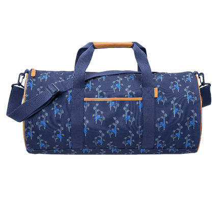 blue large duffel bag for boys with monkey on a tree print