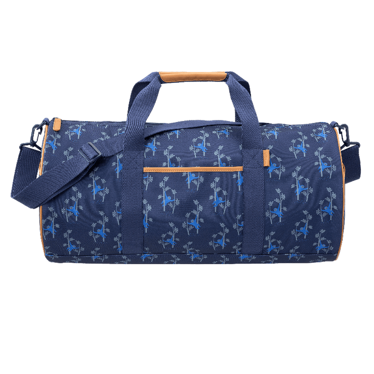 blue large duffel bag for boys with monkey on a tree print