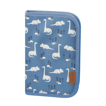 blue zippered pencil case set with dino print