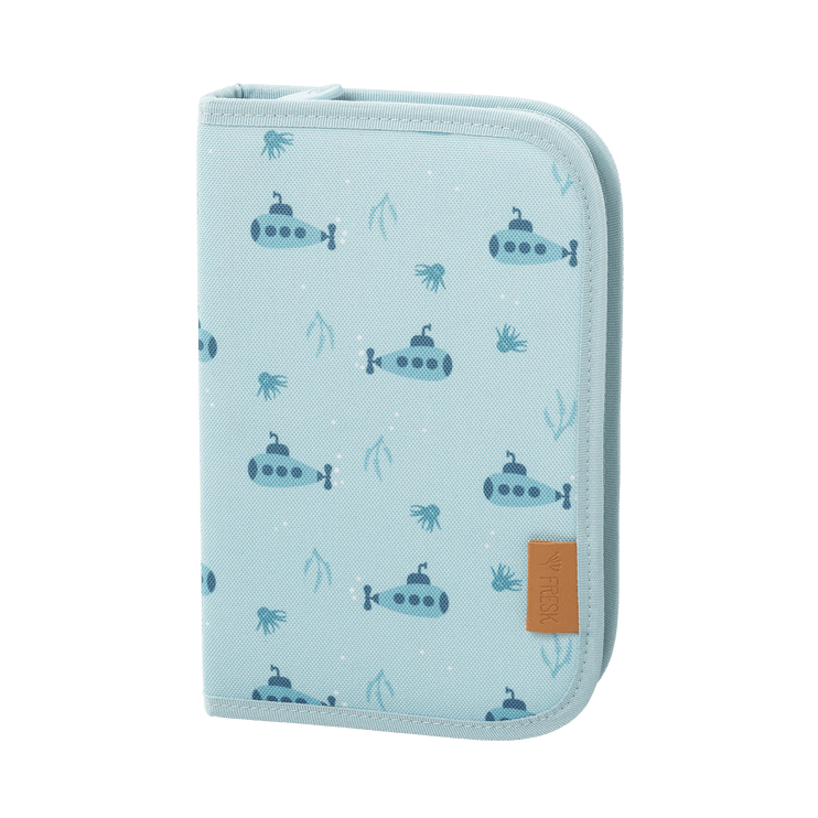 light blue zippered pencil case set with submarine print