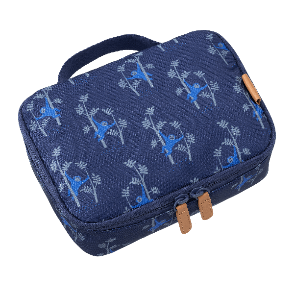 blue small lunch bag with monkey pattern for nursery