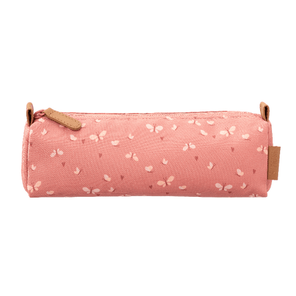 Pink pencil case with butterfly pattern print
