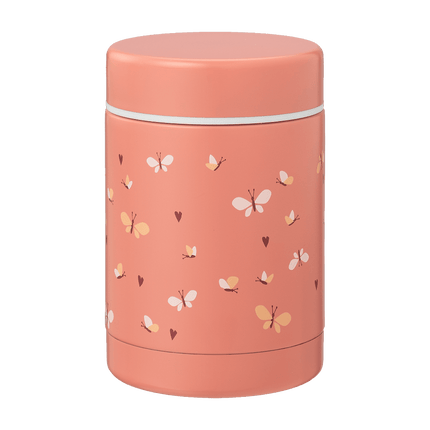 small pink food jar with butterfly print