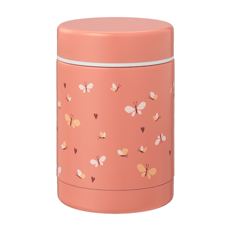 small pink food jar with butterfly print