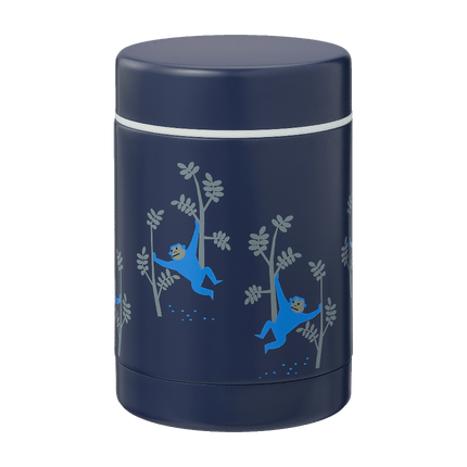 Navy blue thermos food jar with monkey design