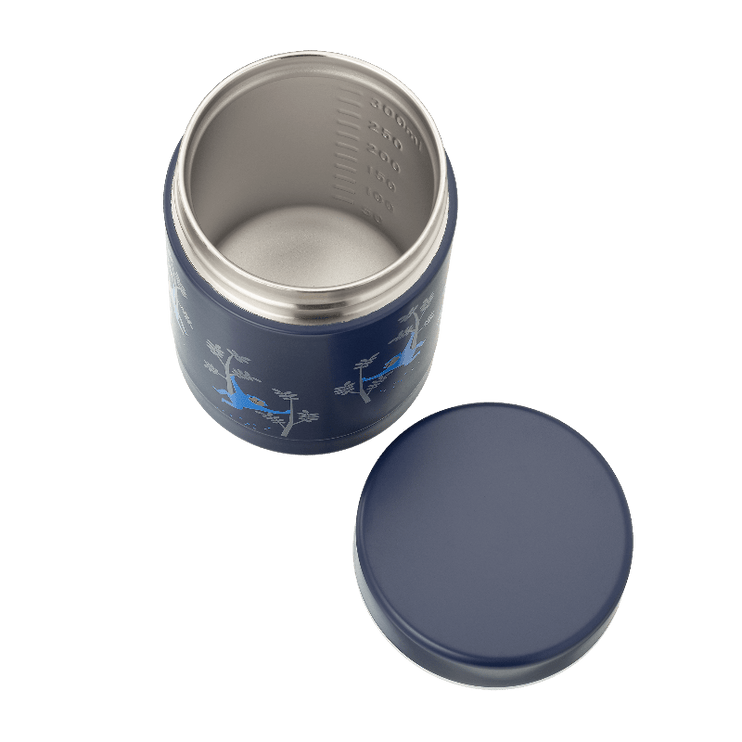 Blue thermos food jar  with monkey patter print
