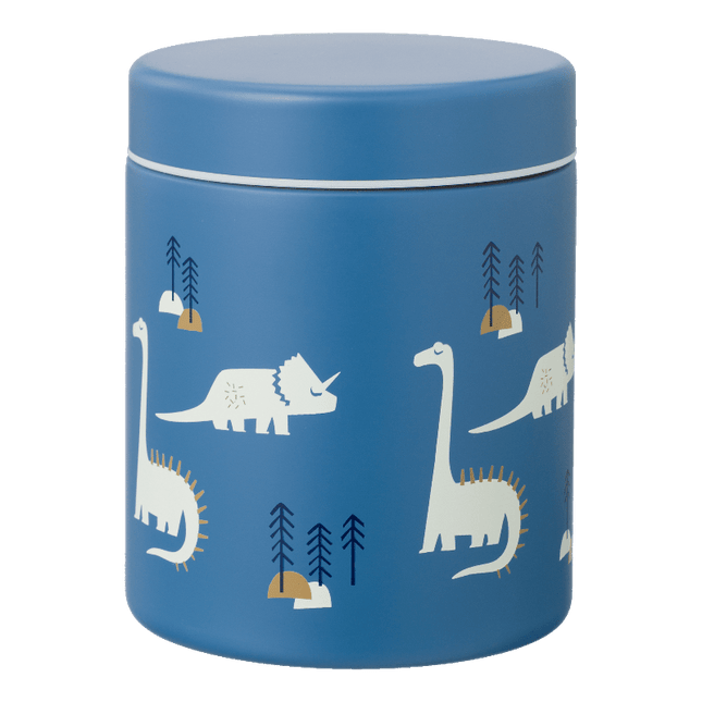 blue food storage with dino print