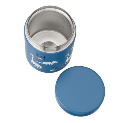 Blue thermos food jar with dino print