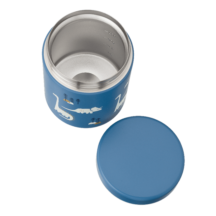 Blue thermos food jar with dino print
