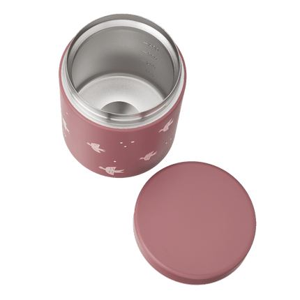 Pink thermos food jar with a lid background