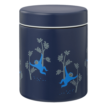 Navy blue thermos with monkey design
