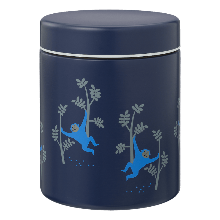 Navy blue thermos with monkey design
