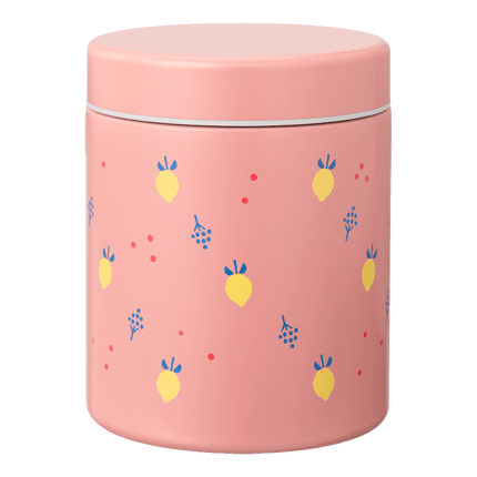 pink food jar with summer fruit print