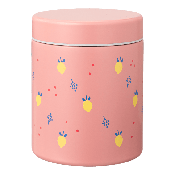 pink food jar with summer fruit print