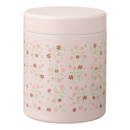 pastel pink food jar with flower pattern print