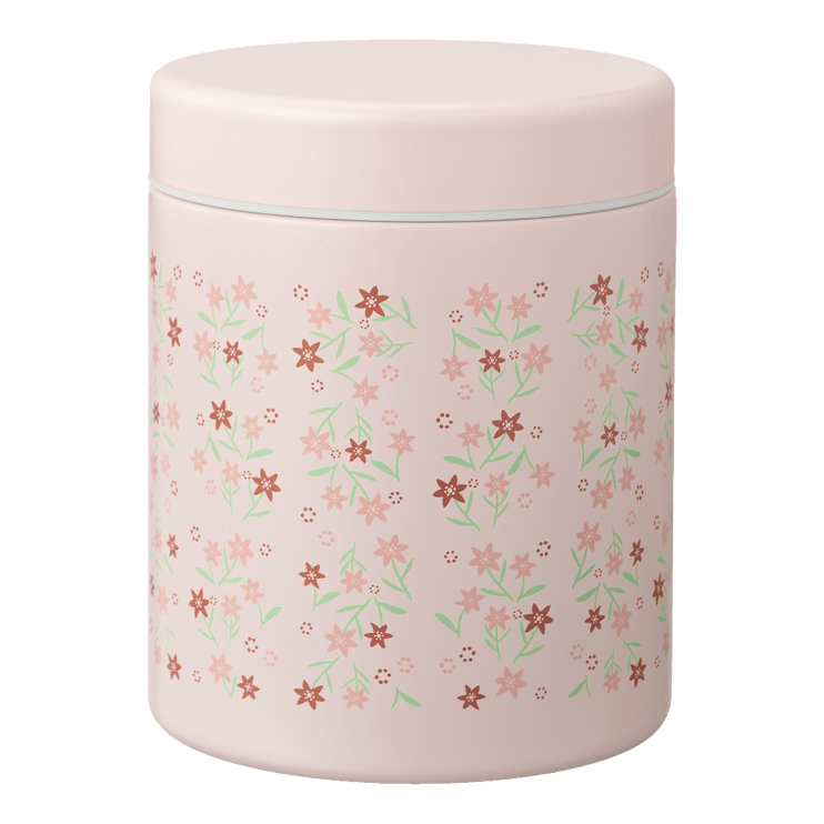 pastel pink food jar with flower pattern print