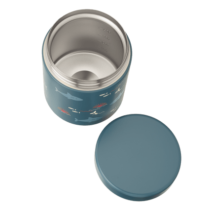 Blue thermos with shark print