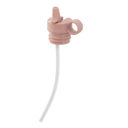 Pink silicone straw lid with a white straw