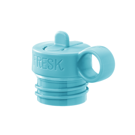Blue silicone straw lid with 'FRESK' branding on a transparent background