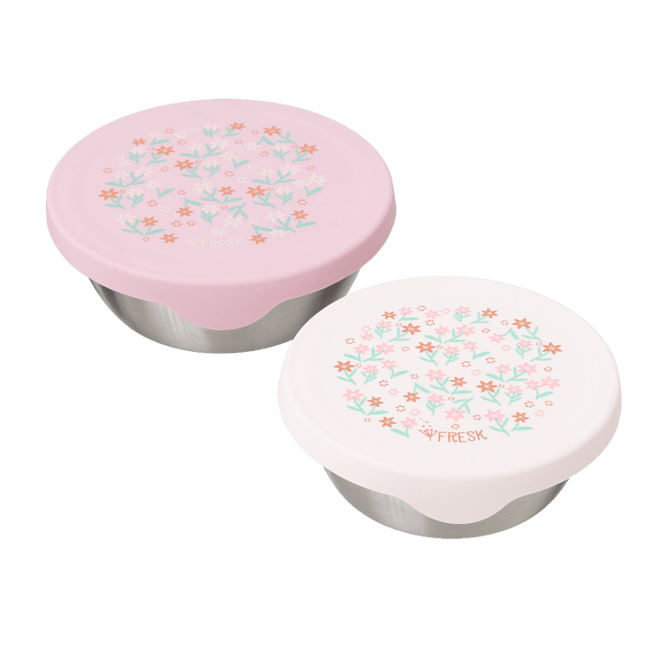 two snackbox containers with cute garden flower print