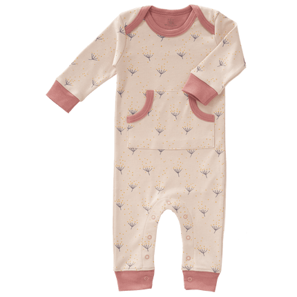 Baby footless romper with dandelion print pattern