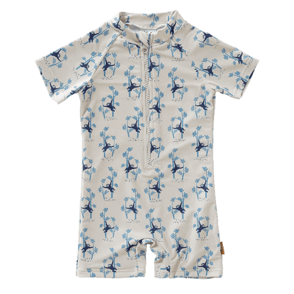 Cream Fresk swimsuit for boys made from eco-friendly recycled nylon with UV protection 50 keeping your little one safe, comfy, and stylish for beach or pool fun.