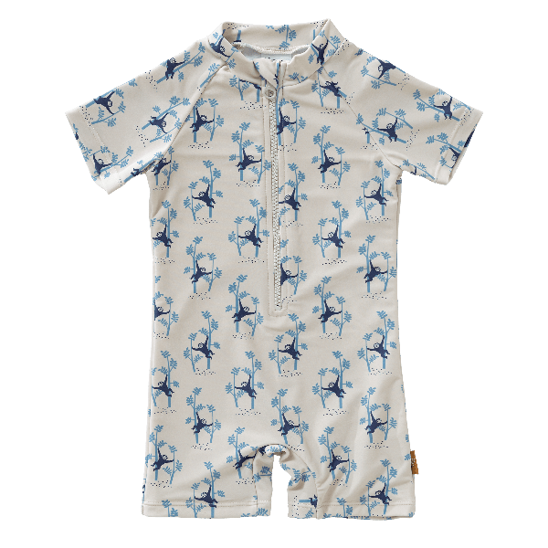 Cream Fresk swimsuit for boys made from eco-friendly recycled nylon with UV protection 50 keeping your little one safe, comfy, and stylish for beach or pool fun.