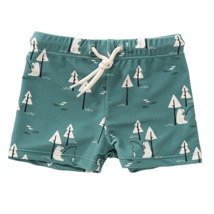 Blue UV swim pants made from eco-friendly recycled nylon, with an elastic waistband, adjustable drawstring, and UPF 50 protection—keeping your little one safe and comfy at the beach or pool.
