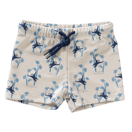 Cream Fresk swimpants for boys made from eco-friendly recycled nylon, with an elastic waistband, adjustable drawstring, and UV protection 50
