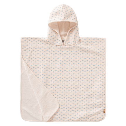 Cream Swim UV Poncho for girls with UV Protection 50, a soft microfiber exterior, and quick-dry, sand-repellent fabric—keeping your little one safe and cozy at the beach or pool.