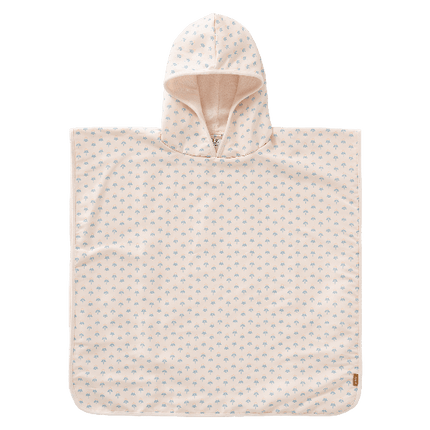 Cream with floral print Swim UV Poncho for girls with UV Protection 50, a soft microfiber exterior, and quick-dry, sand-repellent fabric—keeping your little one safe and cozy at the beach or pool.
