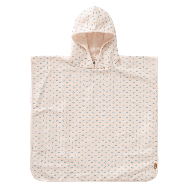Cream with floral print Swim UV Poncho for girls with UV Protection 50, a soft microfiber exterior, and quick-dry, sand-repellent fabric—keeping your little one safe and cozy at the beach or pool.