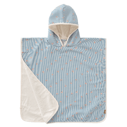Striped blue & cream - Crab print Swim UV Poncho (0–3 yrs) for  boys with UPF 50+ double-layer protection, a soft microfiber exterior, and quick-dry, sand-repellent fabric—keeping your little one safe and cozy at the beach or pool.