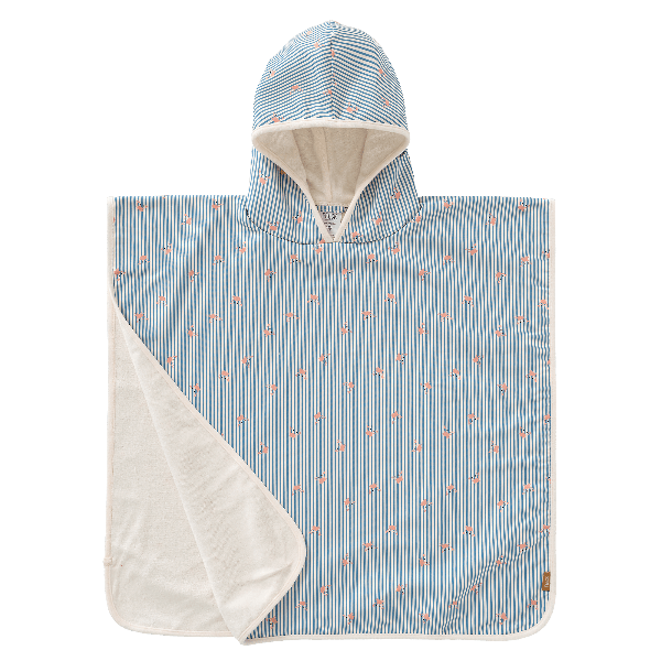 Striped blue & cream - Crab print Swim UV Poncho (0–3 yrs) for  boys with UPF 50+ double-layer protection, a soft microfiber exterior, and quick-dry, sand-repellent fabric—keeping your little one safe and cozy at the beach or pool.
