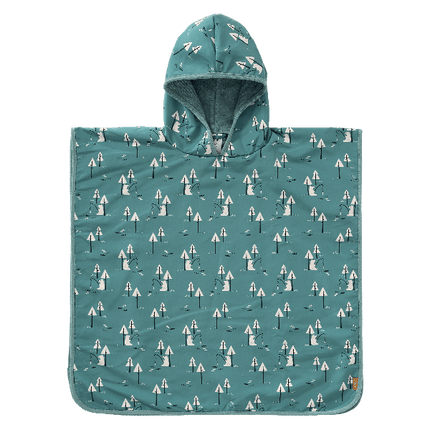 Teal-Bear print UV Swim Poncho for boys with UV Protection 50, a soft microfiber exterior, and quick-dry, sand-repellent fabric—keeping your little one safe and cozy at the beach or pool.