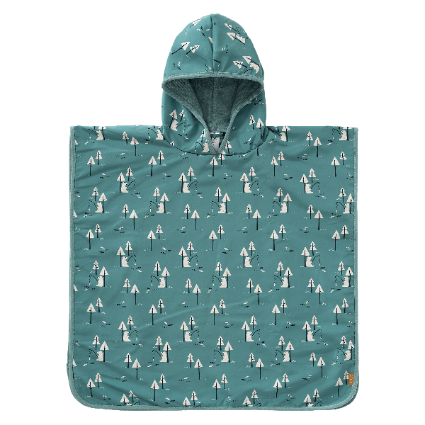 Teal-Bear print UV Swim Poncho for boys with UV Protection 50, a soft microfiber exterior, and quick-dry, sand-repellent fabric—keeping your little one safe and cozy at the beach or pool.