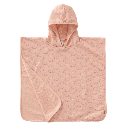 Peach-Mimosa print Fresk UV Swim Poncho for girls with UV Protection 50, a soft microfiber exterior, and quick-dry, sand-repellent fabric—keeping your little one safe and cozy at the beach or pool.