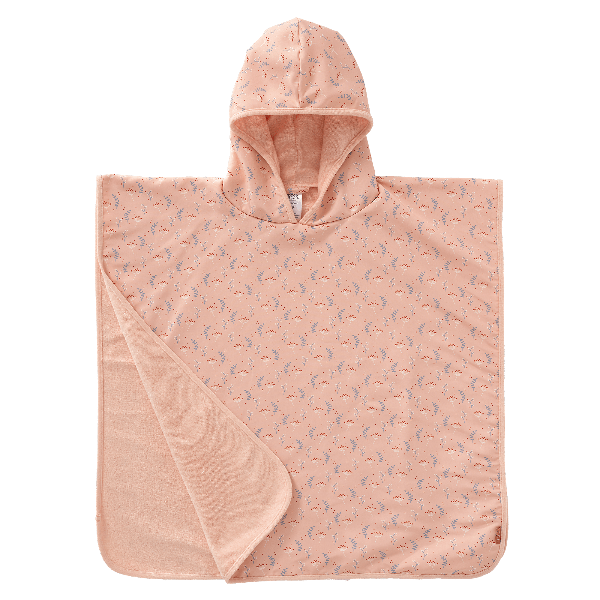 Peach-Mimosa print Fresk UV Swim Poncho for girls with UV Protection 50, a soft microfiber exterior, and quick-dry, sand-repellent fabric—keeping your little one safe and cozy at the beach or pool.