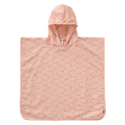 Peach mimosa-print Swim UV Poncho for girls with UV Protection 50, a soft microfiber exterior, and quick-dry, sand-repellent fabric—keeping your little one safe and cozy at the beach or pool.
