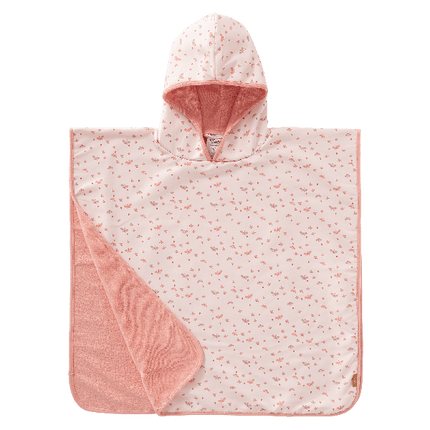Peach mimosa-print Swim UV Poncho for girls (0–3 yrs) with UPF 50+ double-layer protection, a soft microfiber exterior, and quick-dry, sand-repellent fabric—keeping your little one safe and cozy at the beach or pool.