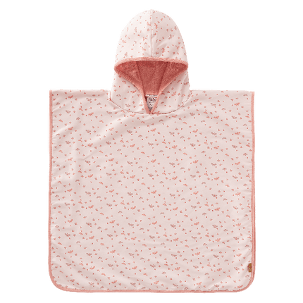Peach with butterfly prints Swim UV Poncho for girls with UV Protection 50, a soft microfiber exterior, and quick-dry, sand-repellent fabric—keeping your little one safe and cozy at the beach or pool.