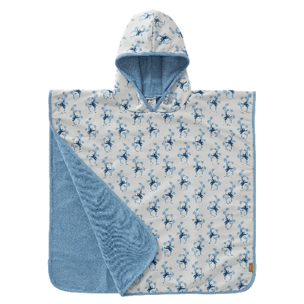 Cream with blue monkey prints swim poncho for boys