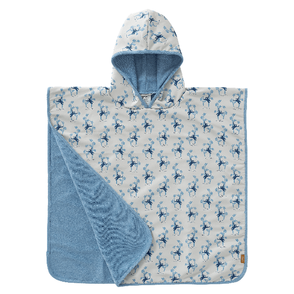 Cream with blue monkey prints swim poncho for boys