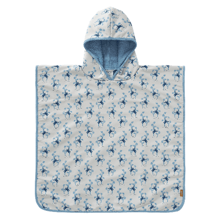 Cream with blue monkey prints swim poncho for boys